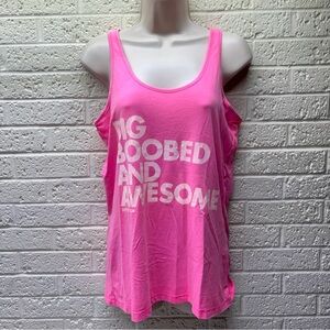 DISTRICT "Big Boobed and Awesome" Sz L Fluorescent Pink Racerback Tank Top • VG‼